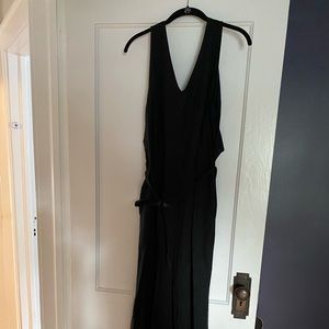 Black linen open-back (but bra-friendly!) jumpsuit